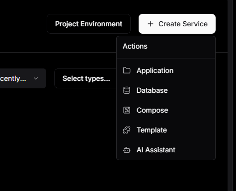 Create Serviceメニュー