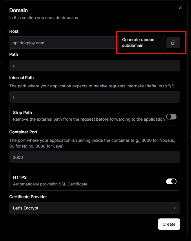ドメイン設定ダイアログ