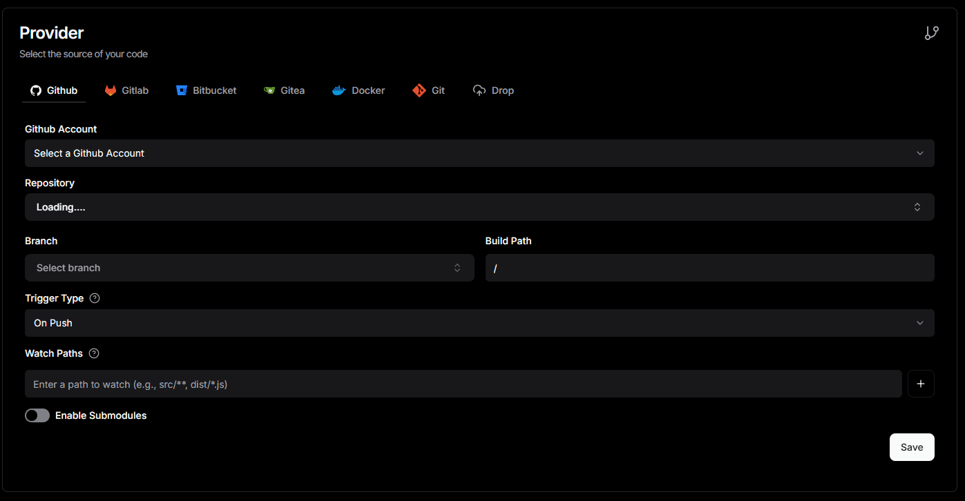Provider設定画面